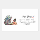 アメリカ退役軍人ブーツ国旗の書道 長方形シール (正面)