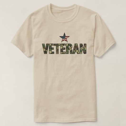 アメリカ退役軍人 カモフラージュ テキスト Tシャツ (デザイン正面)