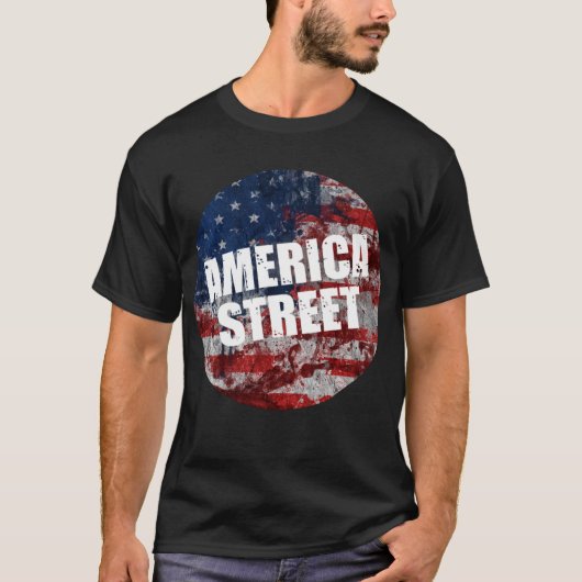 アメリカ通りブラックTシャツ Tシャツ (正面)