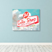 アメリカ道端 |コーヒーショップの看板 キャンバスプリント (インサイチュ (ウッドフロア))