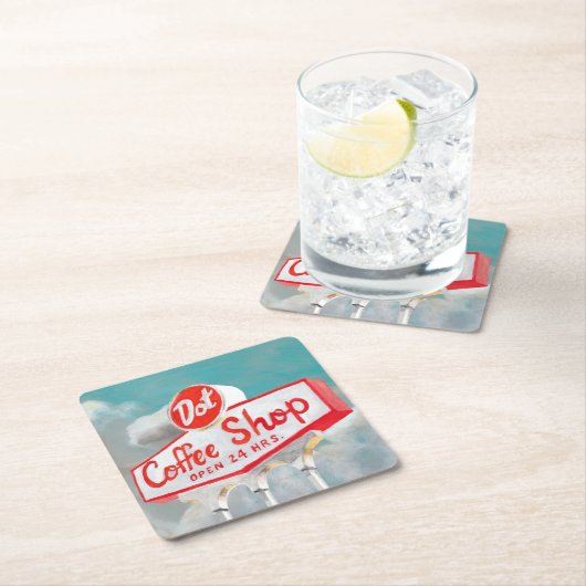 アメリカ道端 |コーヒーショップの看板 スクエアペーパーコースター (インサイチュ)