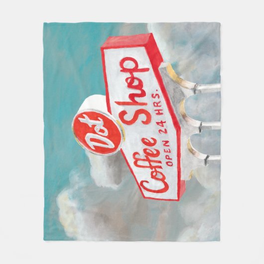アメリカ道端 |コーヒーショップの看板 フリースブランケット (正面)