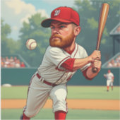 「アメリカ野球の風刺画イラストレーション シール (正面)