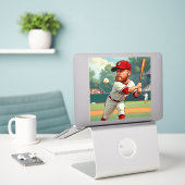 「アメリカ野球の風刺画イラストレーション シール (デスク上のノートパソコン)