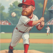 「アメリカ野球の風刺画イラストレーション シール (正面)