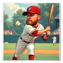 「アメリカ野球の風刺画イラストレーション フォトプリント           