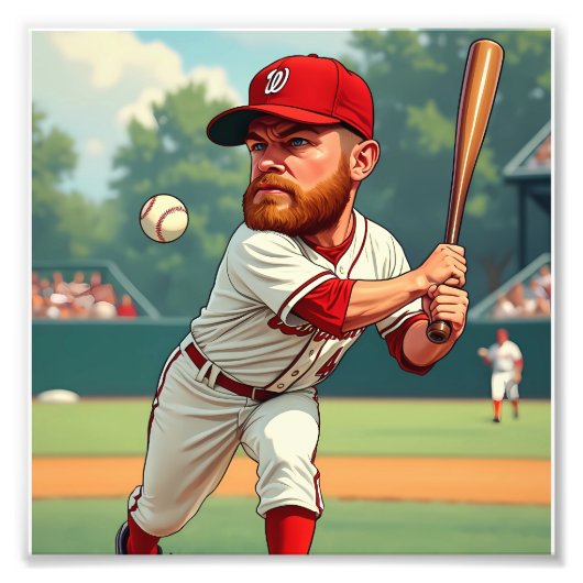 「アメリカ野球の風刺画イラストレーション フォトプリント            (正面)