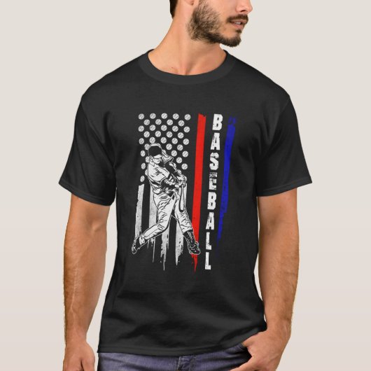 アメリカ野球国旗のアメリカ投げ4位 Tシャツ (正面)