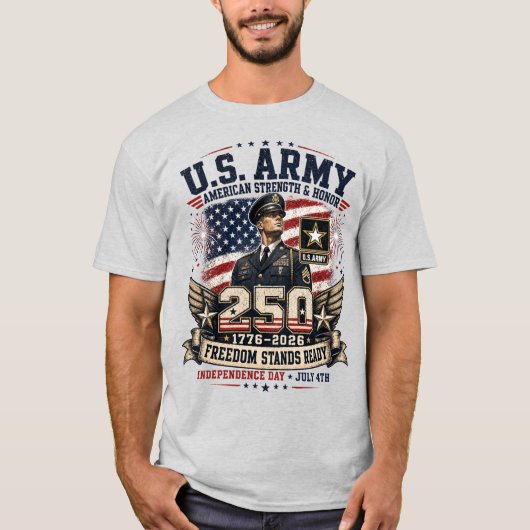 アメリカ陸軍 "自由は強く立つ" 7月4日 Tシャツ (正面)
