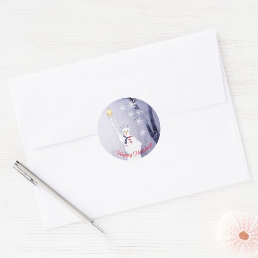 アメリカ雪だるまクリスマス休暇 ラウンドシール (封筒)