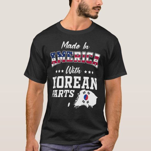 アメリカ韓国部品韓国地図USA国旗のルート Tシャツ (正面)