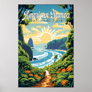 アメリカ領サモア国立公園のイラスト レトロ ポスター