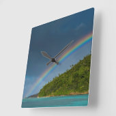 アメリカ領サモア島に虹 スクエア壁時計 (傾斜)