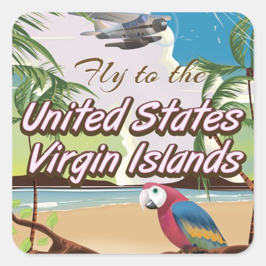 アメリカ領バージン諸島 ビンテージ旅行ポスター スクエアシール (正面)