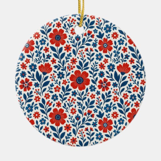 アメリカ風の花柄 セラミックオーナメント (正面)