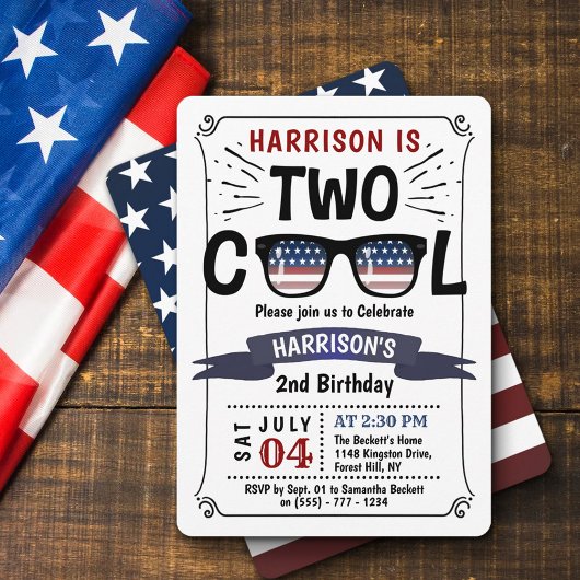 アメリカ風クールな男の子2歳の誕生日 招待状