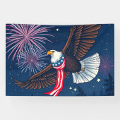 アメリカ飛んでいる国旗のスカーフと花火を持つハゲのワシ 横断幕 (横)
