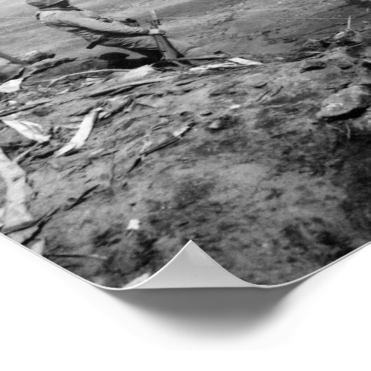 アメリカ飛んでいる国旗の山すり鉢 – WWII ポスター (角)