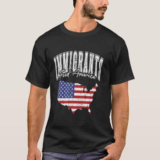 アメリカ食べ物を与え移民動揺しての地図 Tシャツ (正面)