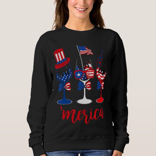 アメリカ飲酒ワイングラス7月4日 スウェットシャツ (正面)