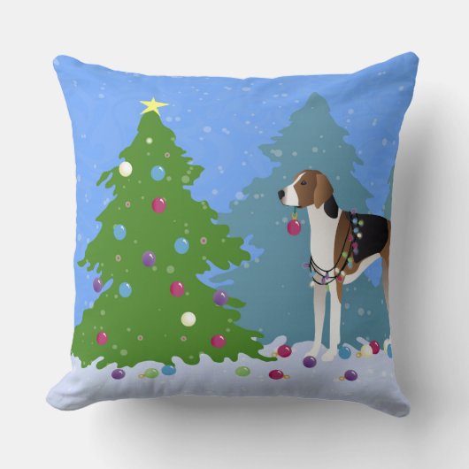 アメリカ飾フォックスハウンドのクリスマスツリー クッション (正面)