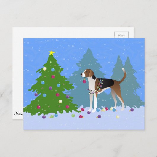 アメリカ飾フォックスハウンドのクリスマスツリー シーズンポストカード (正面/裏面)