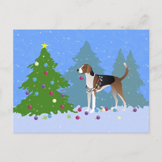 アメリカ飾フォックスハウンドのクリスマスツリー シーズンポストカード (正面)