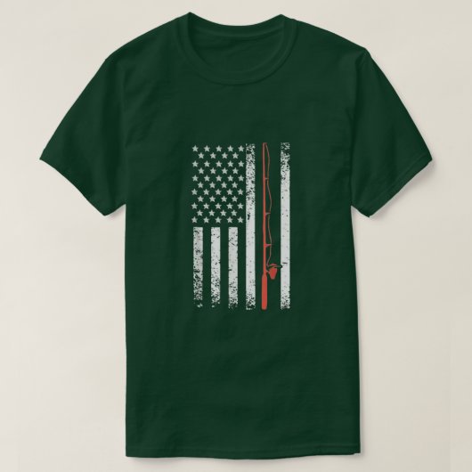 アメリカ魚釣りロッド旗漁師 Tシャツ (デザイン正面)