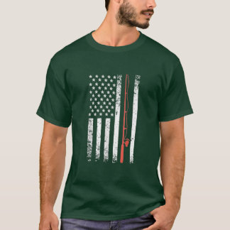 アメリカ魚釣りロッド旗漁師 Tシャツ