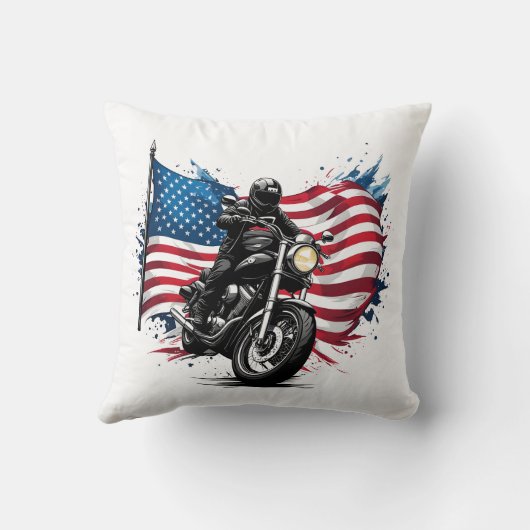 アメリカ鮮やか国旗を掲げたライダー クッション (裏面)