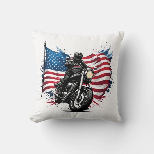 アメリカ鮮やか国旗を掲げたライダー クッション (正面)