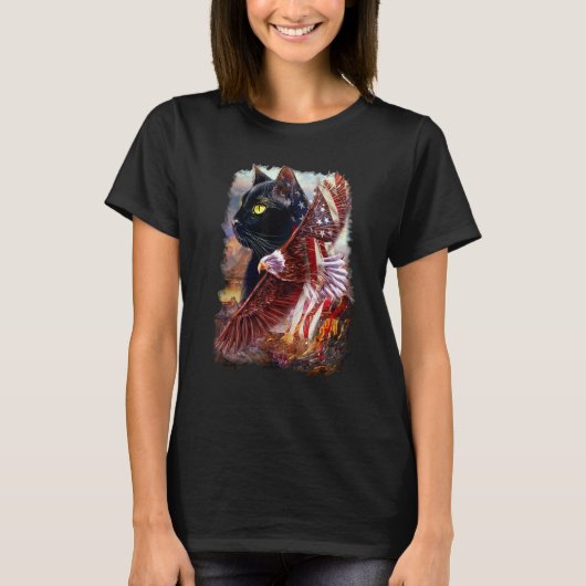 アメリカ鷲の猫 Tシャツ (正面)