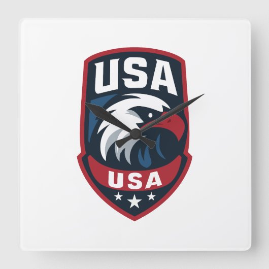 アメリカ鷲スポーツクラウン スクエア壁時計 (正面)