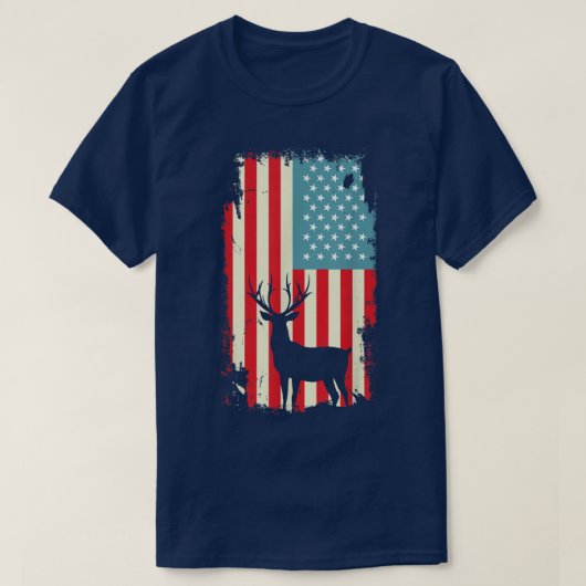 アメリカ鹿ハンター愛国的Tシャツウォム男性へ Tシャツ (デザイン正面)