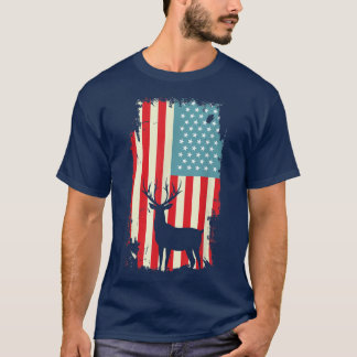 アメリカ鹿ハンター愛国的Tシャツウォム男性へ Tシャツ