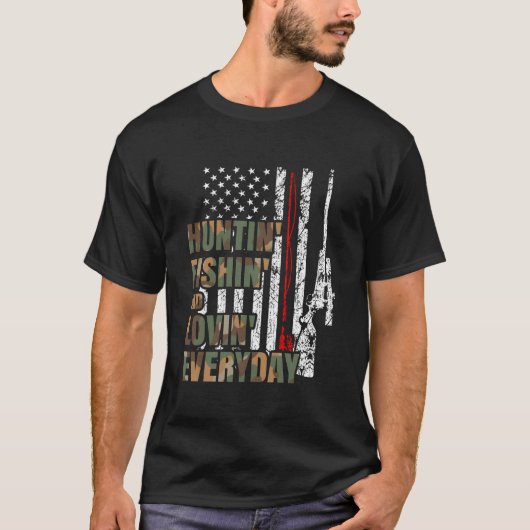アメリカ鹿狩猟の日常 ハンティング フィッシング ラブ Tシャツ (正面)