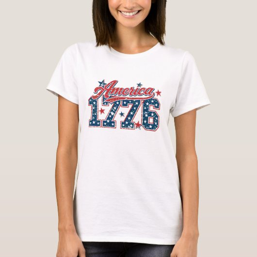 アメリカ1776ディストressed USA フラグスタイル Tシャツ (正面)