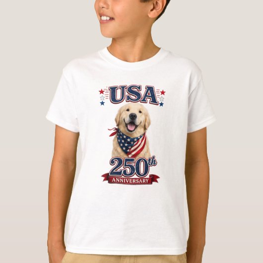 アメリカ250周年ゴールデンレトリバー青少年 Tシャツ (正面)