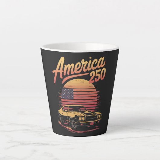 アメリカ250周年米国レトロサンセット カフェラテマグ (正面)