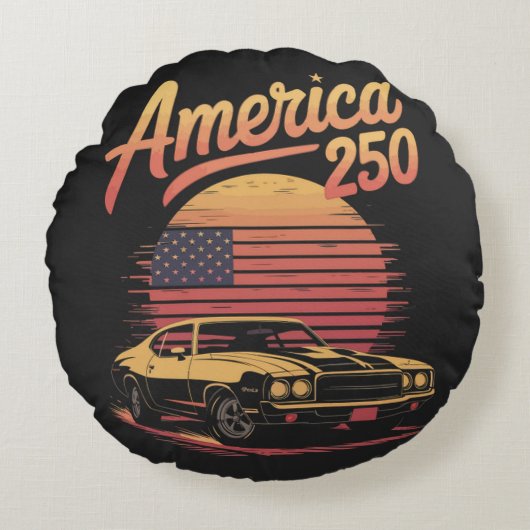 アメリカ250周年米国レトロサンセット ラウンドクッション (正面)