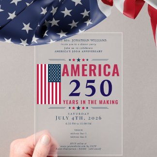 アメリカ250周年米国旗愛国心あふれる7月4日の正式なイベント アクリル招待状