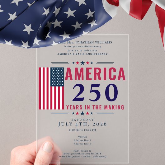 アメリカ250周年米国旗愛国心あふれる7月4日の正式なイベント アクリル招待状