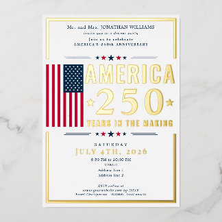 アメリカ250周年米国旗愛国心7月4日フォーマルブルー 箔招待状