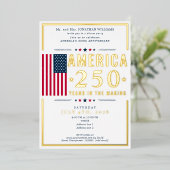アメリカ250周年米国旗愛国心7月4日フォーマルブルー 箔招待状 (立ち正面)