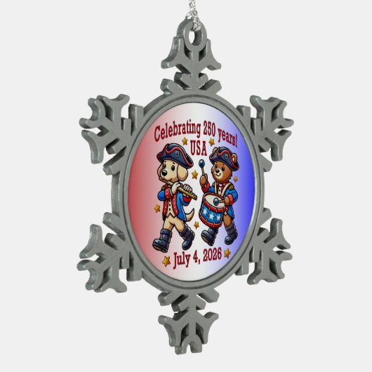 アメリカ250周年記念お土産 – 愛国心 スノーフレークピューターオーナメント (左)