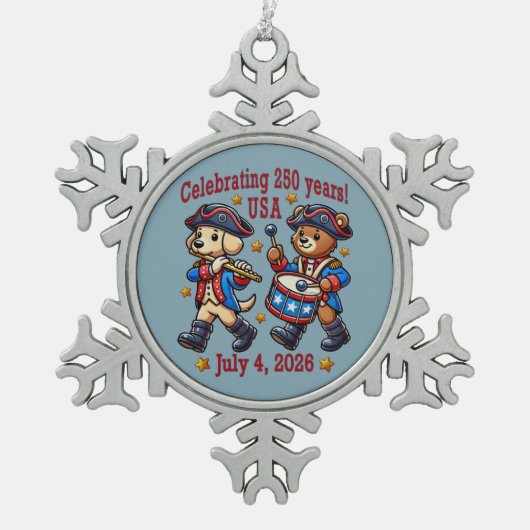 アメリカ250周年記念お土産 – 愛国心 スノーフレークピューターオーナメント (正面)
