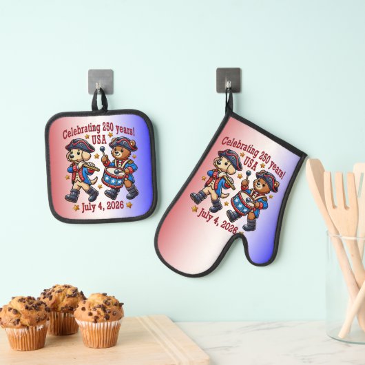 アメリカ250周年記念お土産 – 愛国心 鍋つかみ&鍋敷きセット (インサイチュ (吊り下げ))