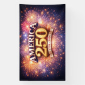 アメリカ250周年記念の花火のバナー 横断幕 (縦)