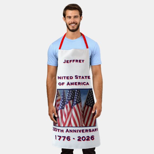 アメリカ250周年記念アメリカ国旗愛国心 エプロン (着用した状態)