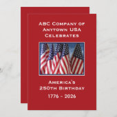 アメリカ250周年記念パーティー 愛国的なアメリカ国旗とBBQ 招待状 (正面/裏面)